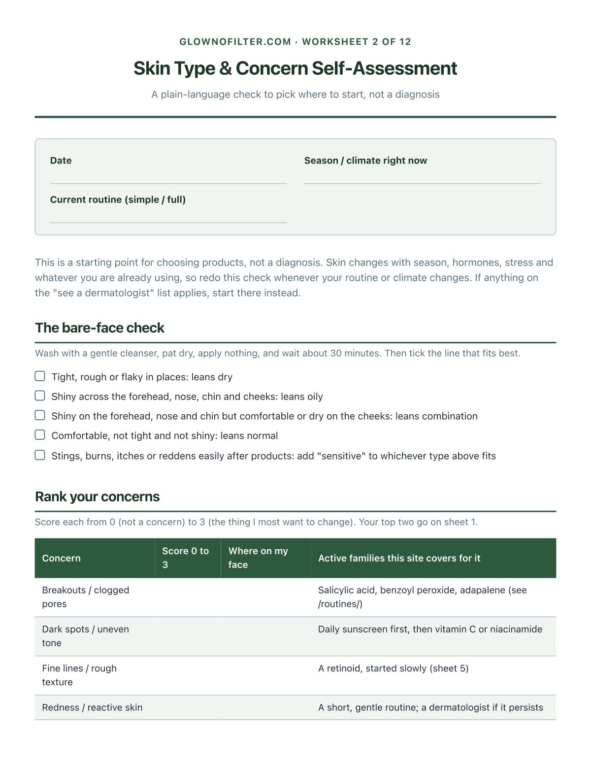 Skin Type & Concern Self-Assessment